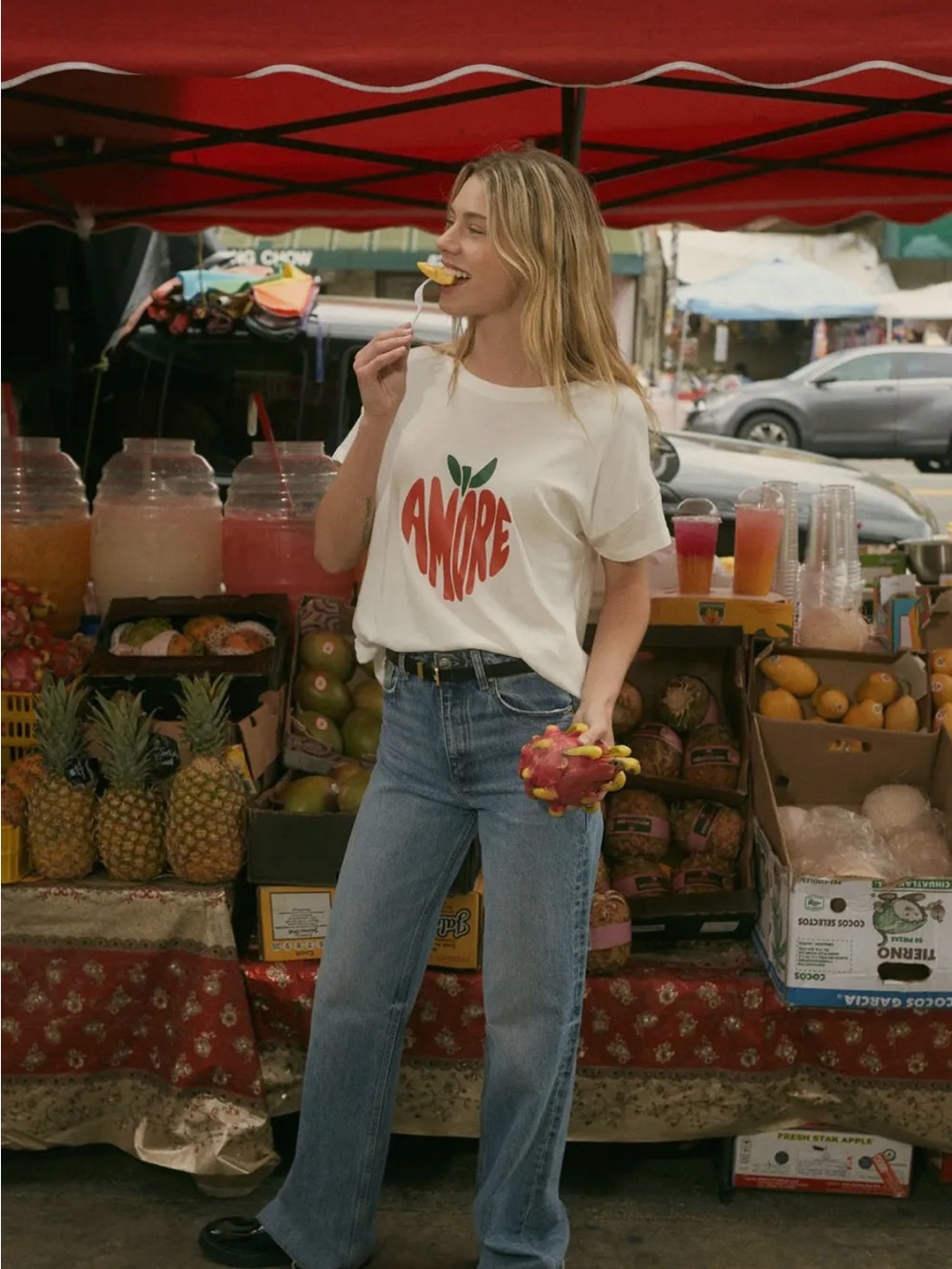 Amore Graphic Apple Tee White Short Sleeve T-Shirt Size Large - Picture 10 of 15